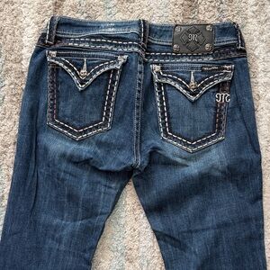 Miss Me 20x34 Dark Blue Boot Cut Jeans with Embellished Pockets